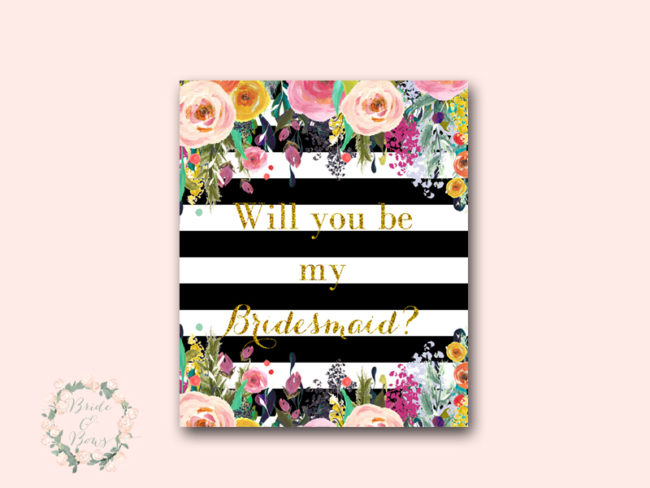 WD19-be-my-bridesmaid-shabby-chic-floral-black-stripes-bridal-shower-wine