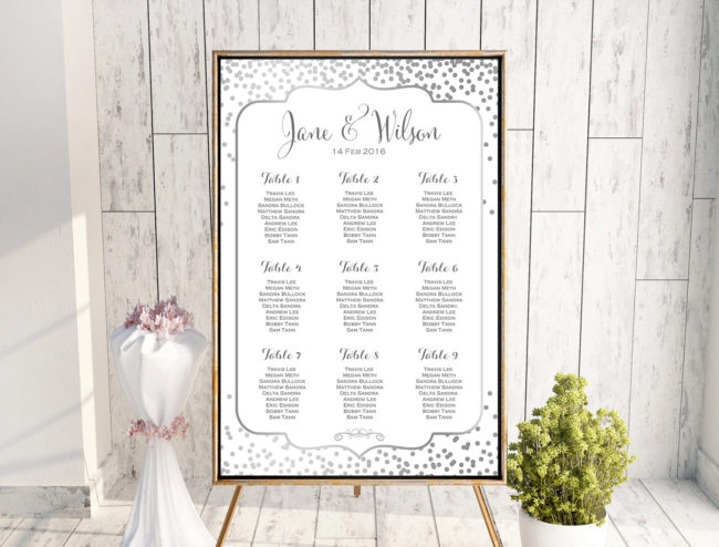 Silver Find your Seat Chart, Printable Wedding Seating Chart