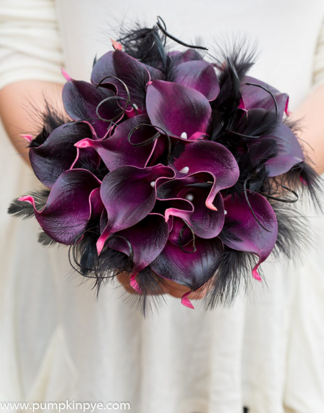 tim burton Calla and feather real touch bridal bouquet