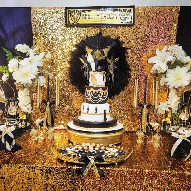 Chic Gatsby Themed Wedding Centerpiece Cake