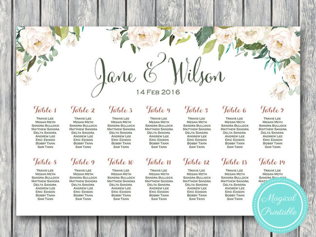 White Flower Printable Custom Wedding Seating Chart Wedding Seating Poster template