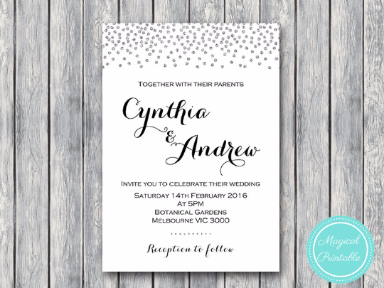 Silver Confetti Personalized Wedding Invitations