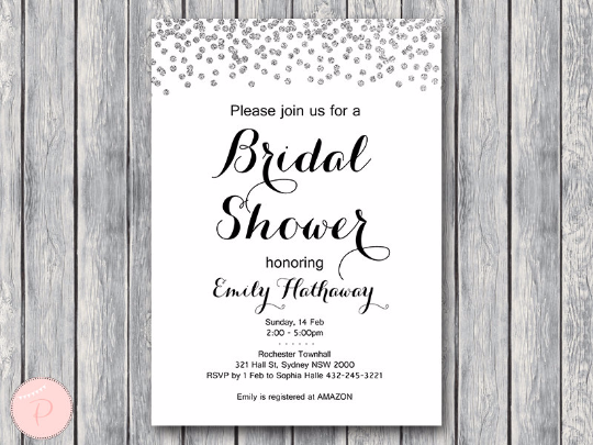 Silver Personalized Wedding Invitations, Bridal shower invitation