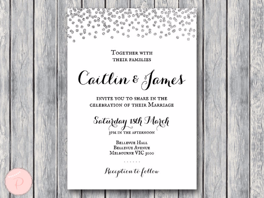 Silver Personalized Wedding Invitations, Bridal shower invitations