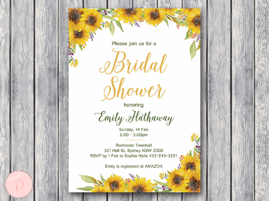 Sunflower Summer Personalized Elegant bridal shower Invitations