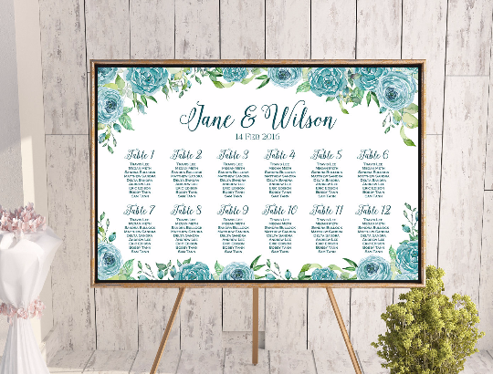 Teal Floral Printable Custom Wedding Seating Chart th77