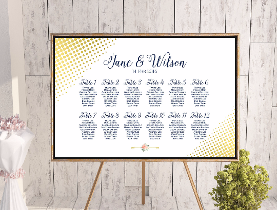 Gold Confetti Find your Seat Chart, Printable Wedding Seating Chart