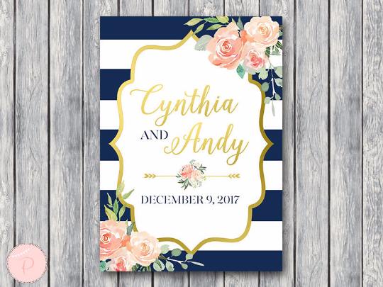 Navy-Gold-Floral-Personalized-Welcome-wedding-sign