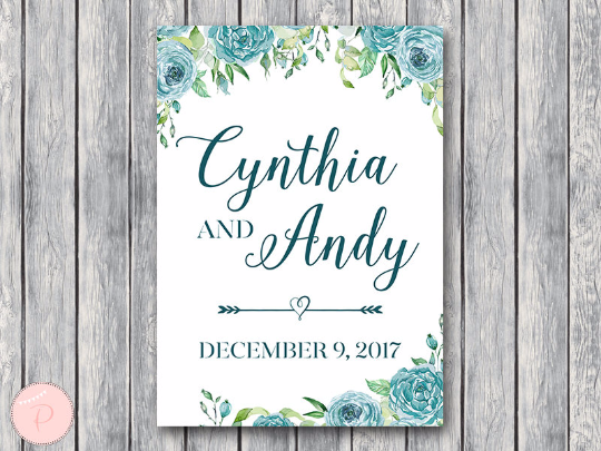 Teal-Floral-Personalized-Welcome-Wedding-Sign