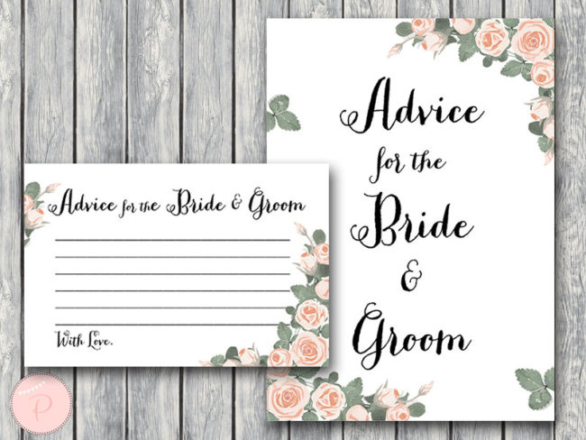 th03 Advice for the Bride and Groom Card & Sign, Printable Advice Cards