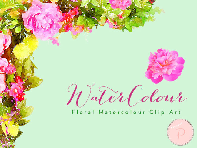 Pink Flower, Floral Wreath Clip art, Watercolor Floral Cliparts 2