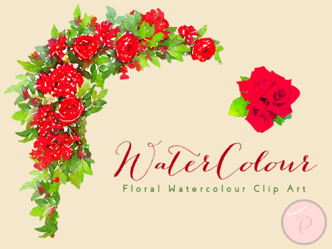 WCA1 red roses watercolor cliparts
