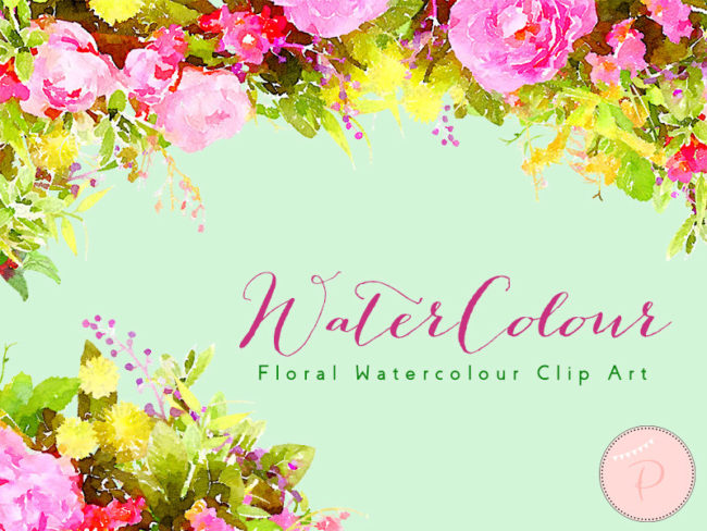 WCA5 Pink Flower, Floral Wreath Clip art, Watercolor Floral Cliparts