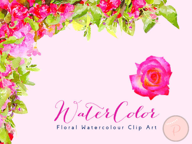 Pink Wedding watercolor Floral Cliparts