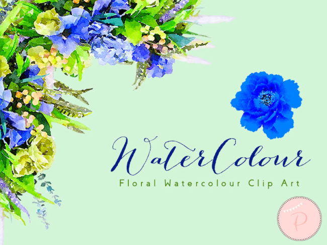 Blue Flower Clipart, Bachelors Buttons, Wreath Clip art, Watercolor Floral Cliparts
