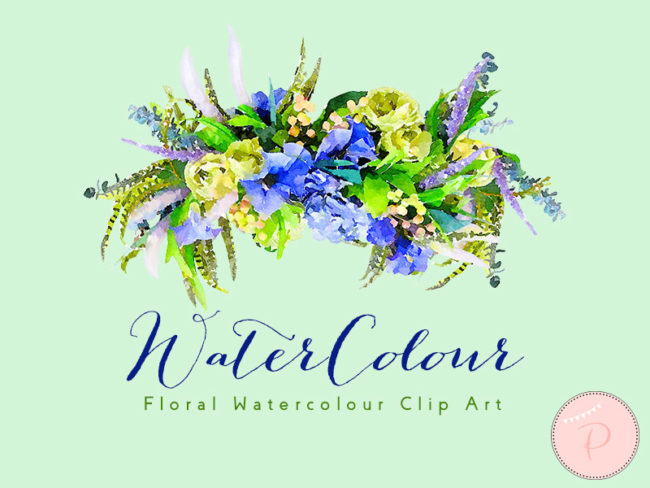 Blue Flower Clipart, Bachelors Buttons, Wreath Clip art, Watercolor Floral Cliparts WCA9 3
