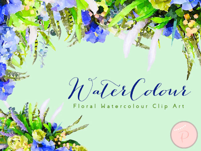 Blue Flower Clipart, Bachelors Buttons, Wreath Clip art, Watercolor Floral Cliparts WCA9