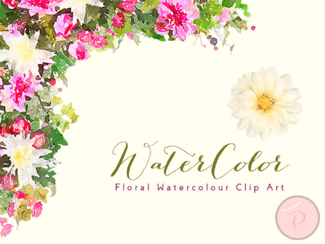 Watercolor Dahlias Flower, Floral Frame Clip art 1