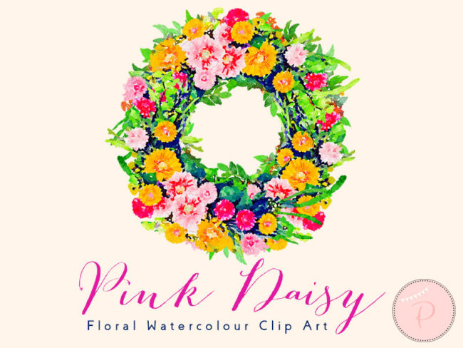 daisy watercolor florals wreath wca10 preview