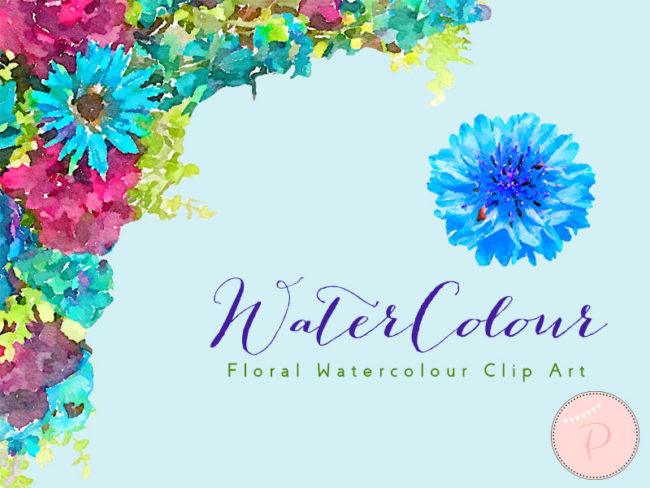 wca 8 Blue Flower Clipart, Bachelors Buttons, Wreath Clip art, Watercolor Floral Cliparts 2