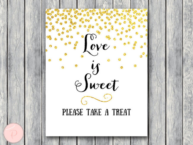 Love is sweet take a treat sign Bridal Shower favors signWD47 TH07