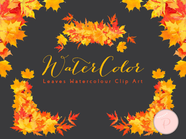 WCA61 Watercolor Leaves Warm, Autumn Leaves Clip art, Watercolor Leaf Cliparts, PNG Clipart