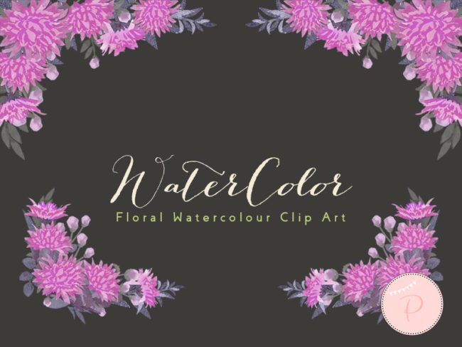 WCA88-purple-pink-magenta-dandelion-floral-clipart-borders