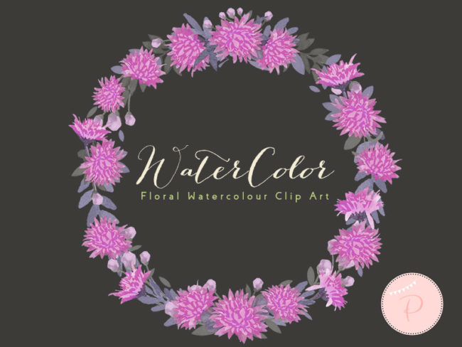 WCA88-purple-pink-magenta-dandelion-floral-clipart-wreath