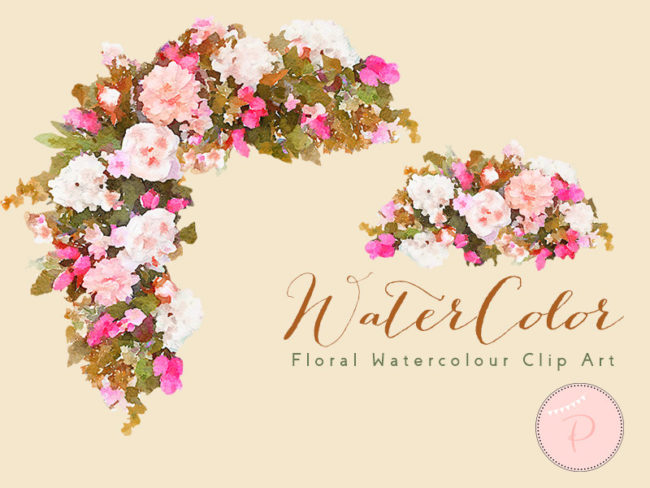 pink-Watercolor Flower Berry, Autumn Floral Clip art, Watercolor Floral wedding wreath