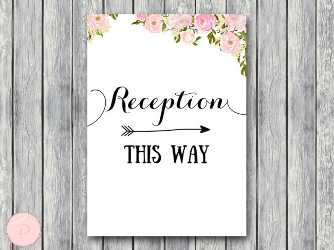 wd67-sign-pink-flower-reception-sign-wedding-direction-sign