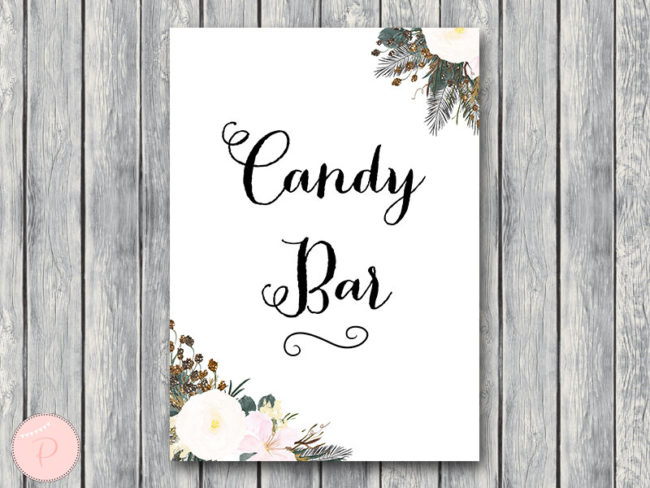 white-flower-wedding-candy-bar-signage