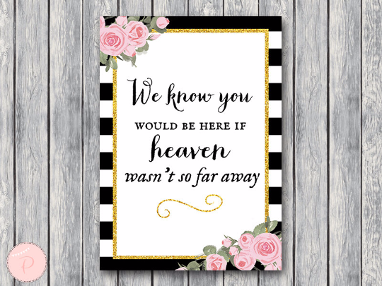 Chic Black White Gold Pink Floral Remembrance Printable sign