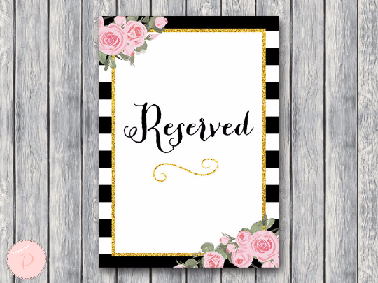 Chic Black White Gold Pink Floral Reserved sign
