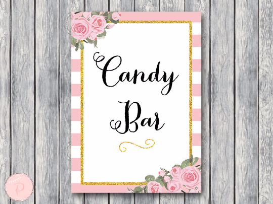 Gold Pink Peonie Candy Bar Sign Instant Download