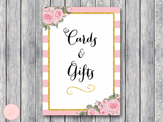 Gold Pink Peonie Cards and Gifts Sign Instant Download