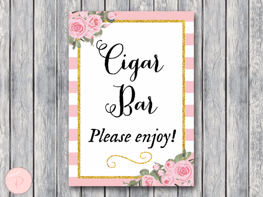 Gold Pink Peonie Cigar Bar Sign Instant Download