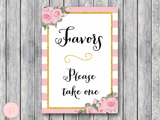 Gold Pink Peonie Favors Sign Printable