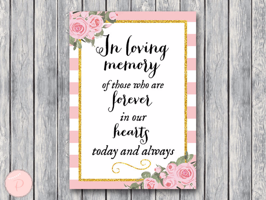 Gold Pink Peonie In Loving Memory Wedding Sign