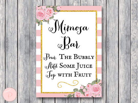 Gold Pink Peonie Mimosa Bar Sign Bubbly Bar Sign