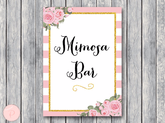 Gold Pink Peonie Mimosa Bar Sign