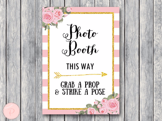 Gold Pink Peonie Photobooth Sign Printable