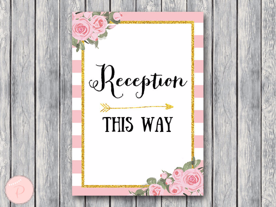 Gold Pink Peonie Reception Sign Instant Download