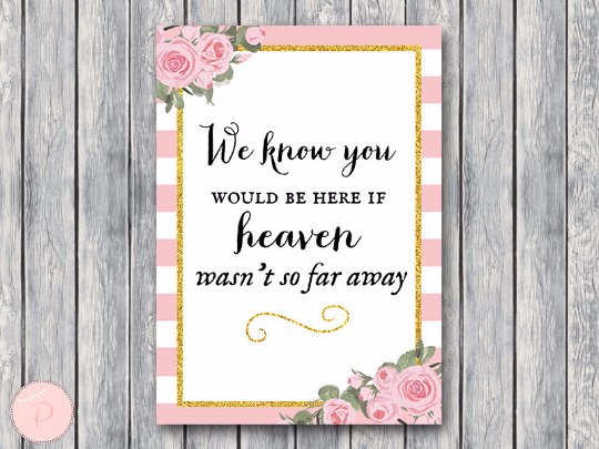 Gold Pink Peonie Remembrance Printable sign