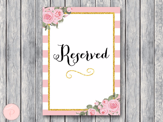 Gold Pink Peonie Reserved sign Instant Download