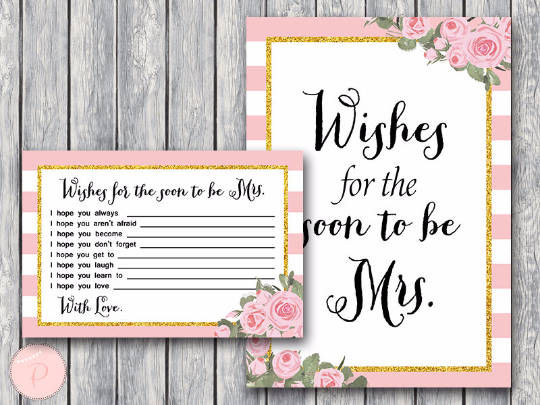 Gold Pink Peonie Wishes for the Bride to be Card