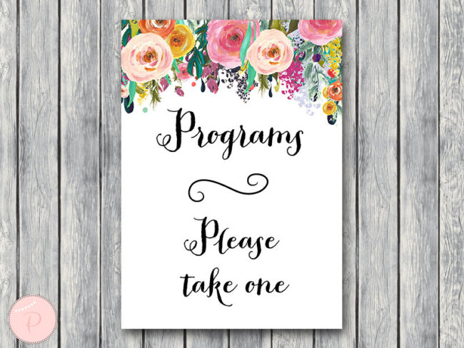 wd70 sign-Wedding programs sign, Printable Program Sign