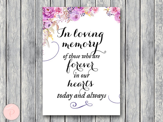 wd72-In Loving Memory Wedding Sign purple flower