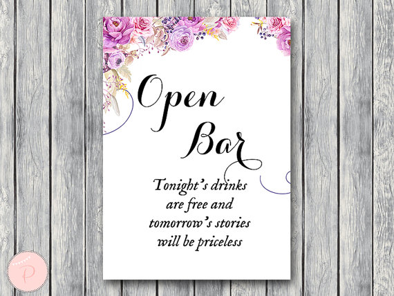 wd72-Open bar sign, Wedding Open bar Sign purple