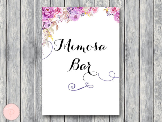 wd72-Purple Flower Mimosa Bar Sign, Bubbly Bar Sign