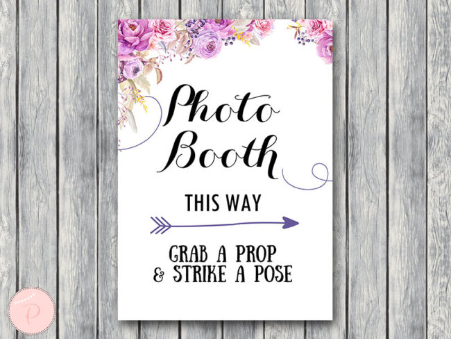 wd72-Purple Flower Photobooth Sign, Grab a prop and take a pose